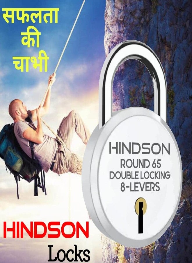 HINDSON Lock Round 65mm with 3 Key, Steel Double Locking, 8 Lever Padlock for Door, Gate, Shutter, Home Harri Ram (Silver Finish, Pack of 6) - Image 3